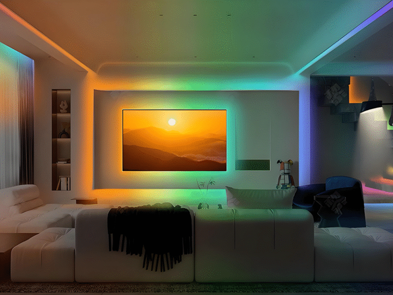 Ambient Lighting Behind TV in Living Room