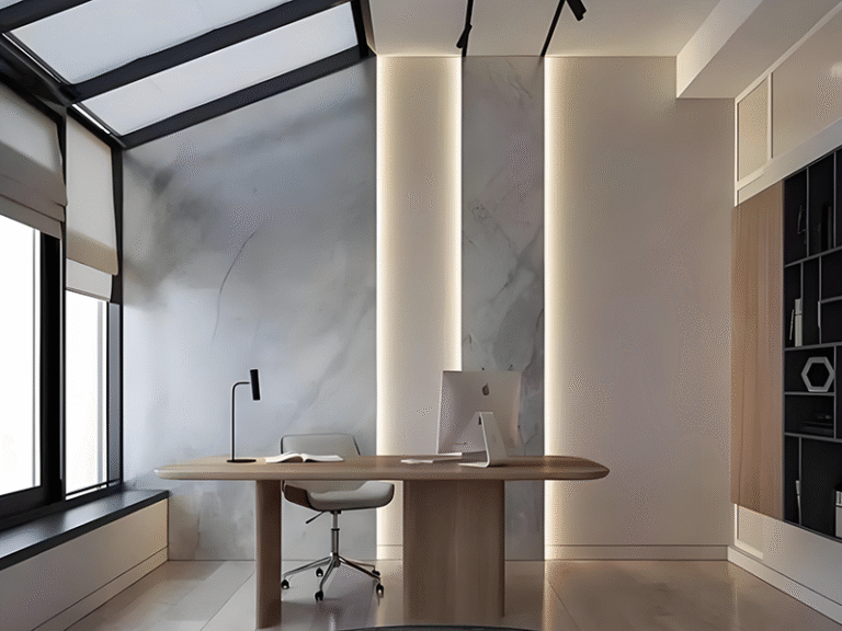 modern home office ambient lighting with LED strips