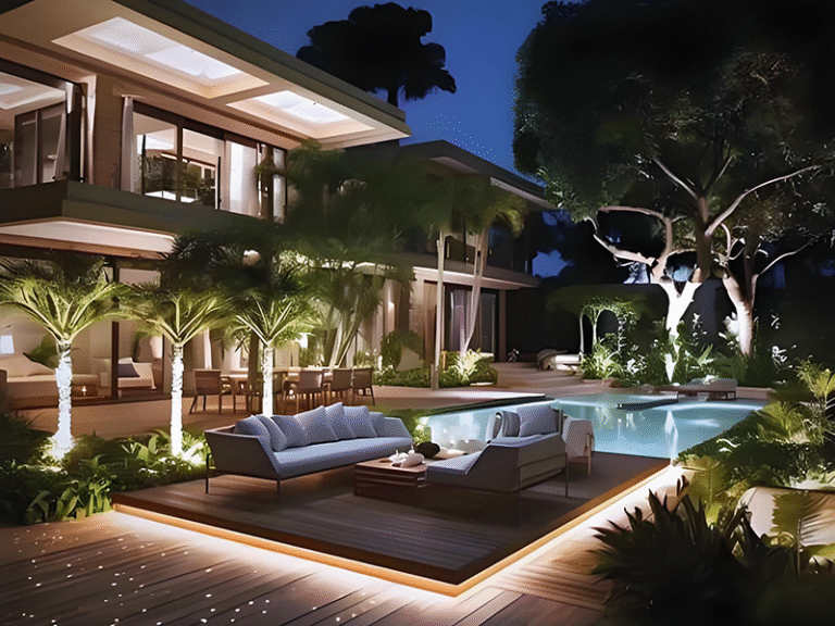 luxury villa outdoor lighting design for residential architecture