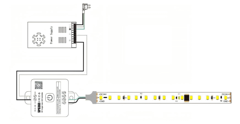 running water smd led strip basic wiring, 24V constant voltage led strip connection, simple led strip installation guide