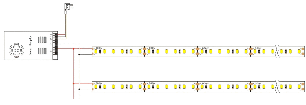 Mono Color SMD LED Strip 12V Wiring Diagram for Cabinet and Display Lighting