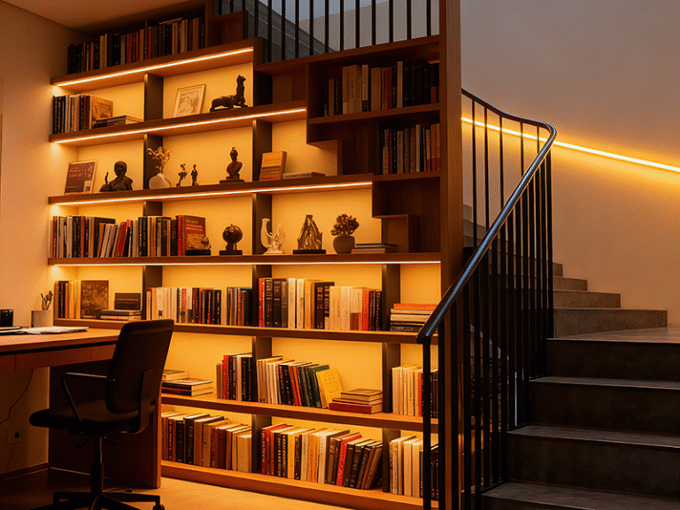 ultra slim neon flex for wooden bookshelf lighting