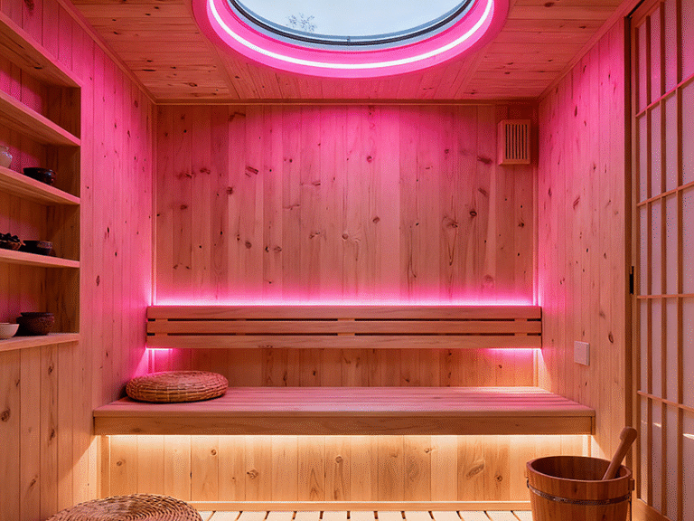 sauna bench LED strip lighting under seating high temperature resistant design