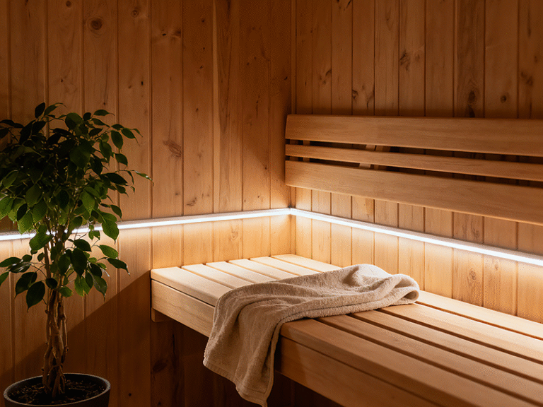 under bench LED strip light for sauna room soft indirect lighting effect