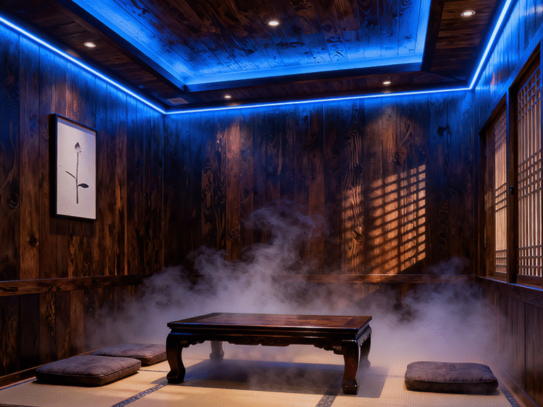 high temperature resistant LED strip lighting installed in sauna ceiling for soft ambient glow