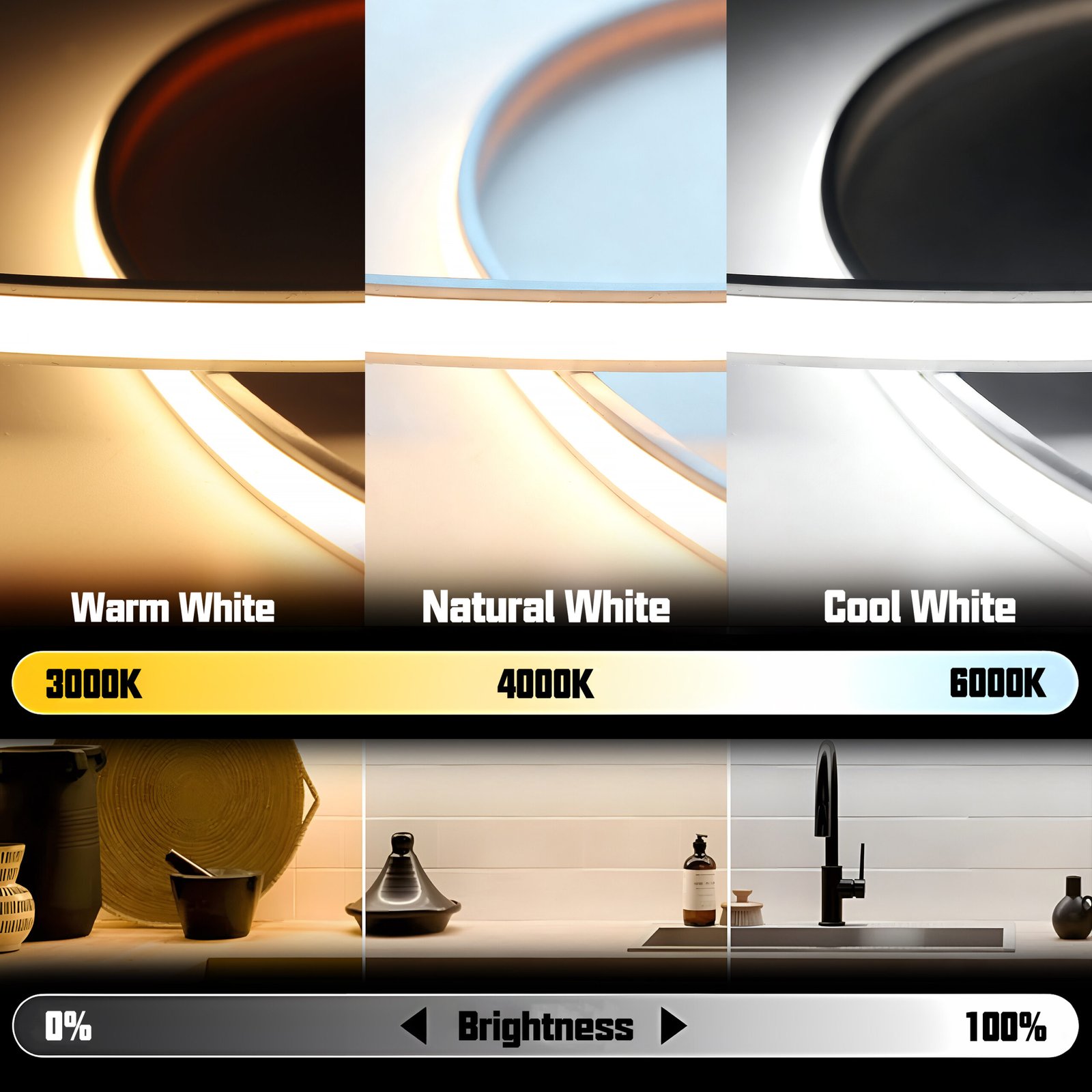 COB neon light strip lit front view seamless dotless lighting effect
