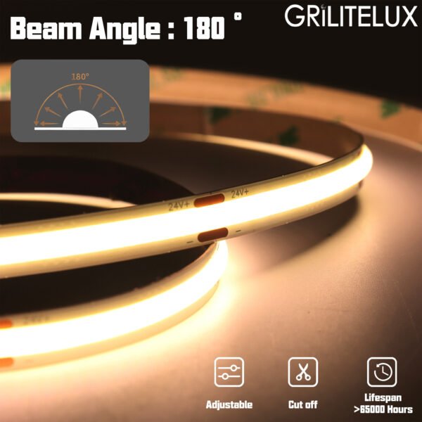 high efficiency COB LED strip light high lumen output and uniform lighting effect