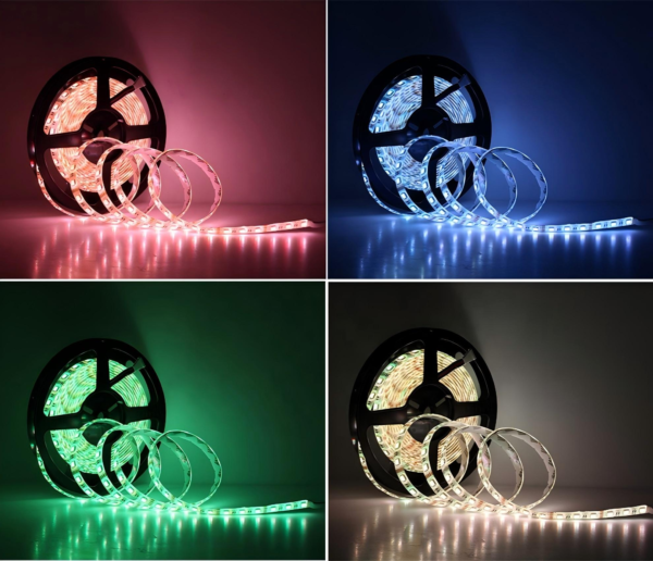 RGB RGBW RGBWW SMD LED strip lights with color changing and adjustable white lighting for smart lighting projects